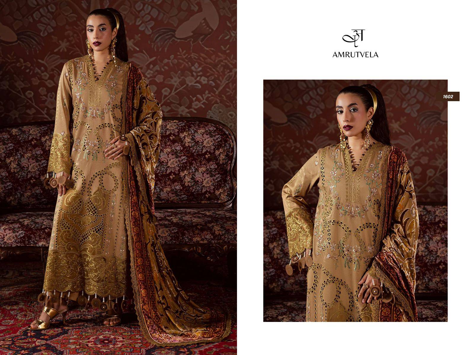 MAHNOOR Luxury Rayon Collection by Amrutvela textile 1601 TO 1606 SERIES Pakistani Stylish Embroidered Pure Rayon Dresses At Wholesale Price